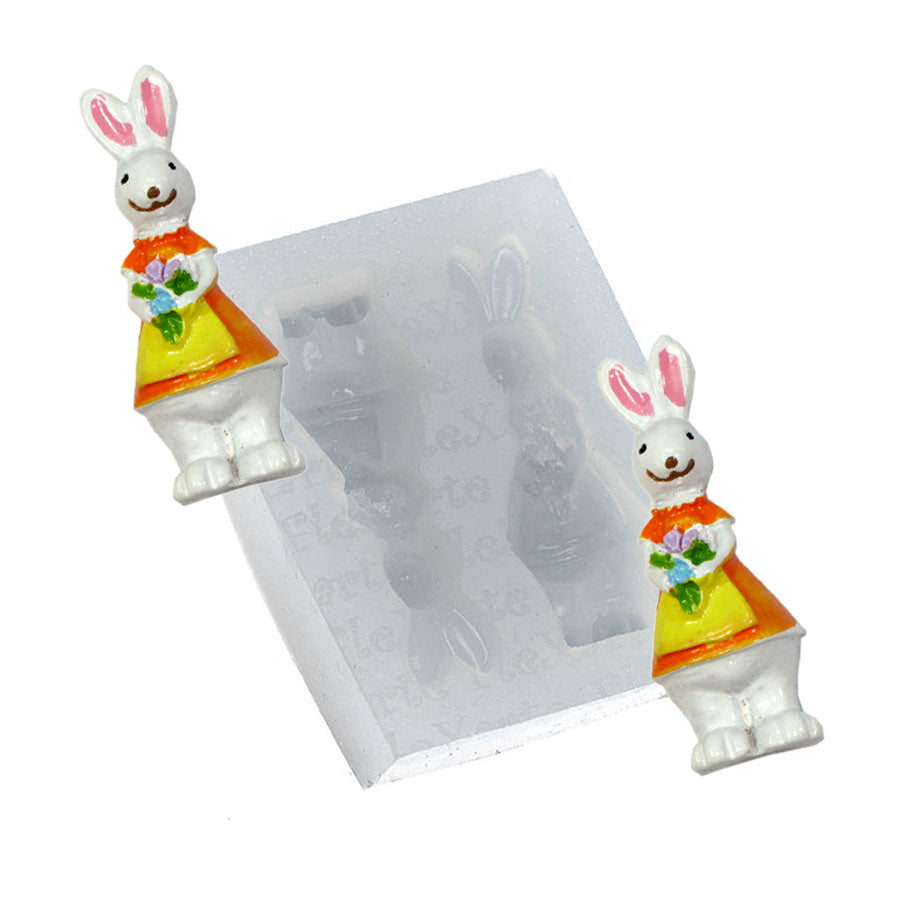 easter bunny with flowers silicone mold 2-cavity  - fondant mold cake cupcake decoration chocolate baking mold