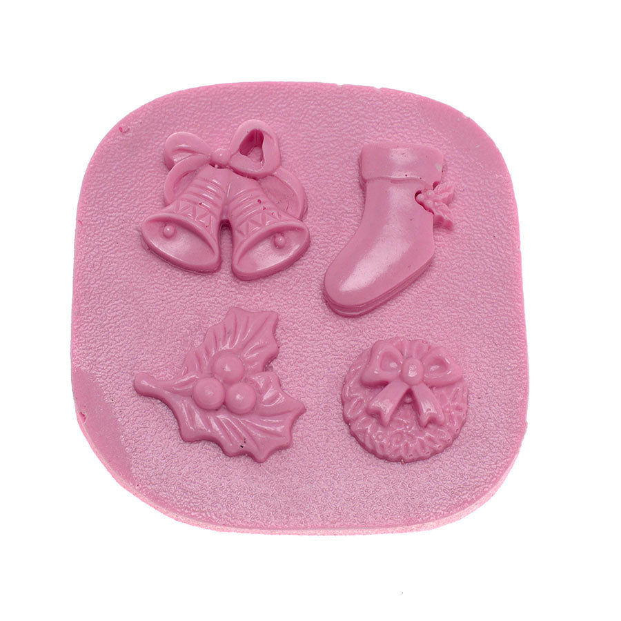 christmas set: candles bells socks wreath holly berry xmas leaves silicone mold