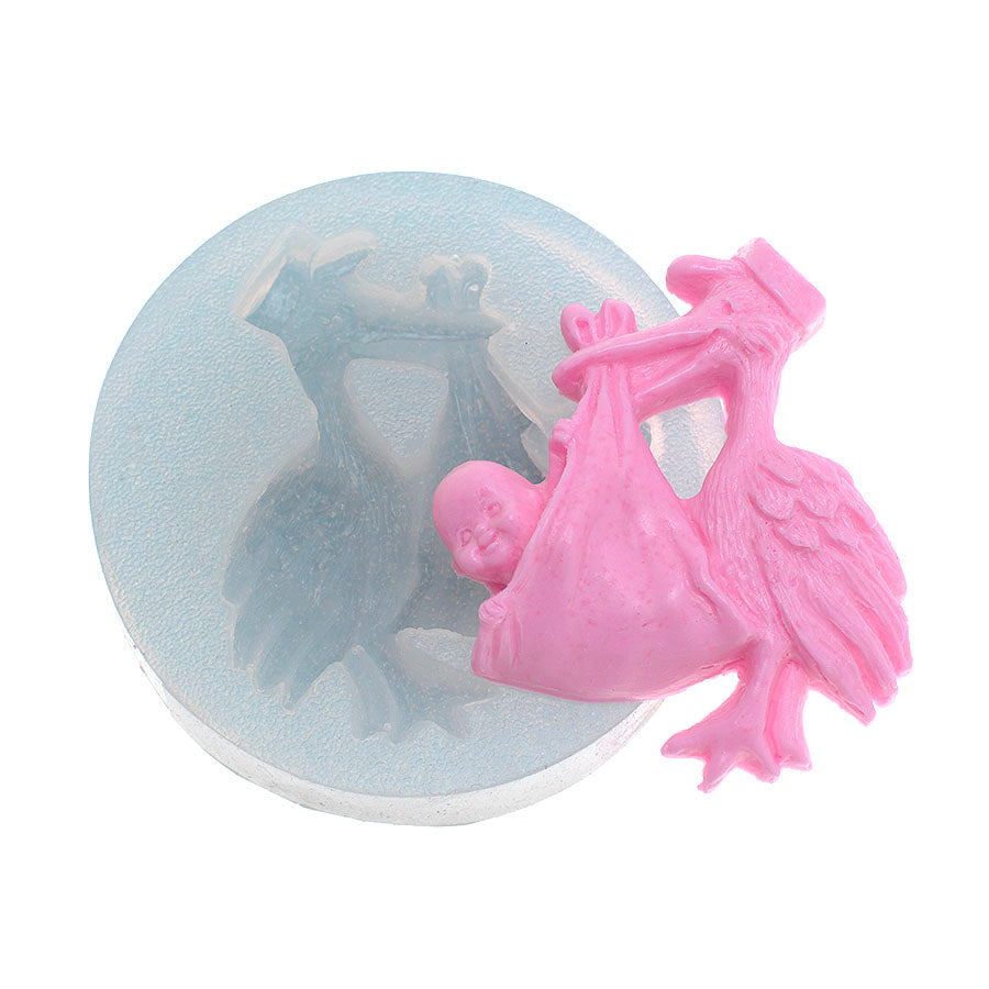 stork with baby silicone mold baby shower mould gender reveal mold