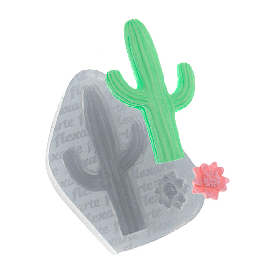 medium cacti + little flower silicone mold - cactus mold