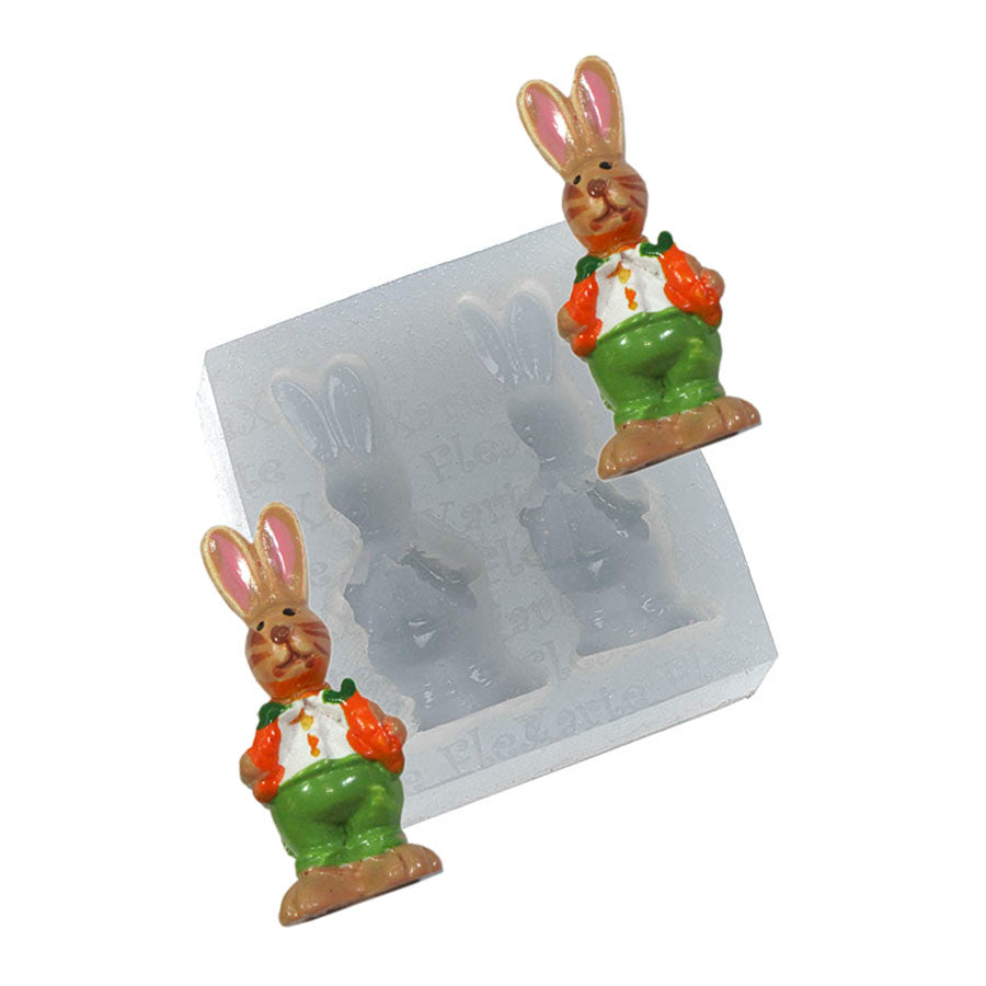 double easter bunny with 2 carrots silicone mold