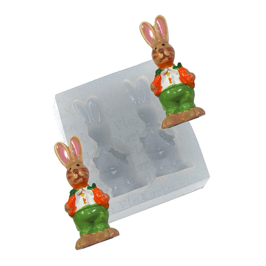double easter bunny with 2 carrots silicone mold