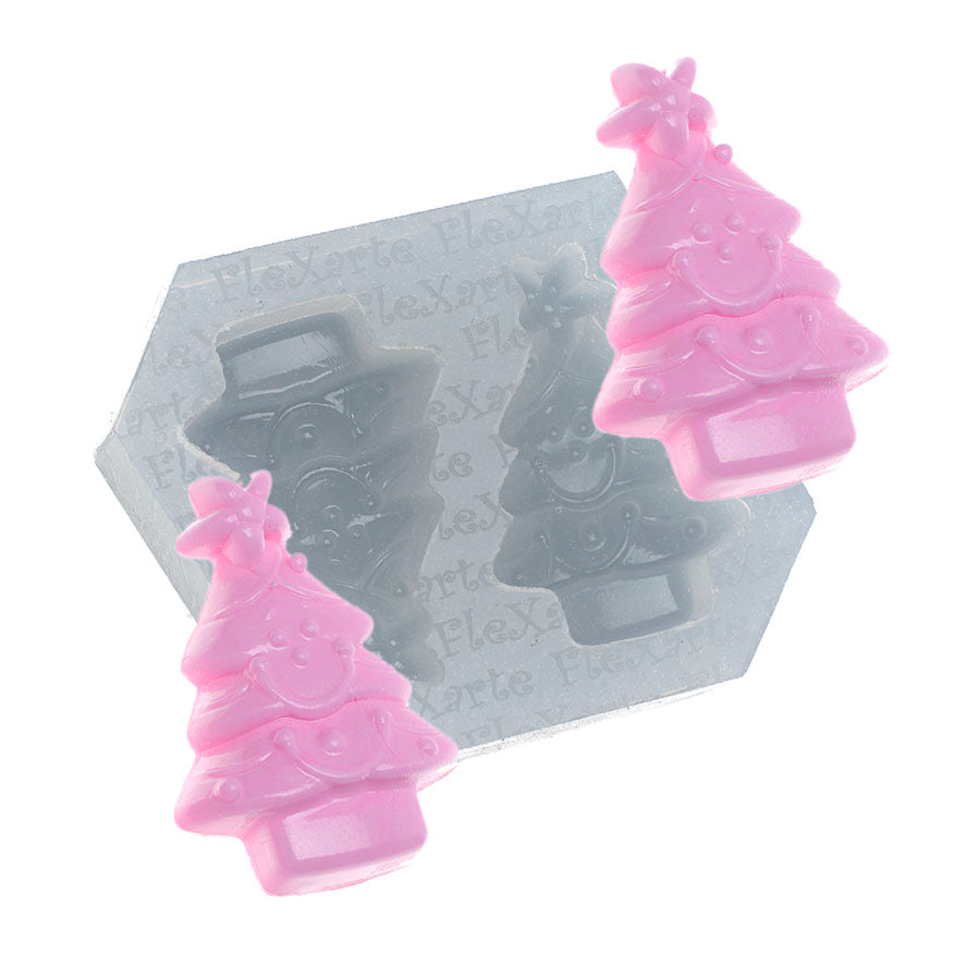 christmas tree 2-cavity cookie silicone mold