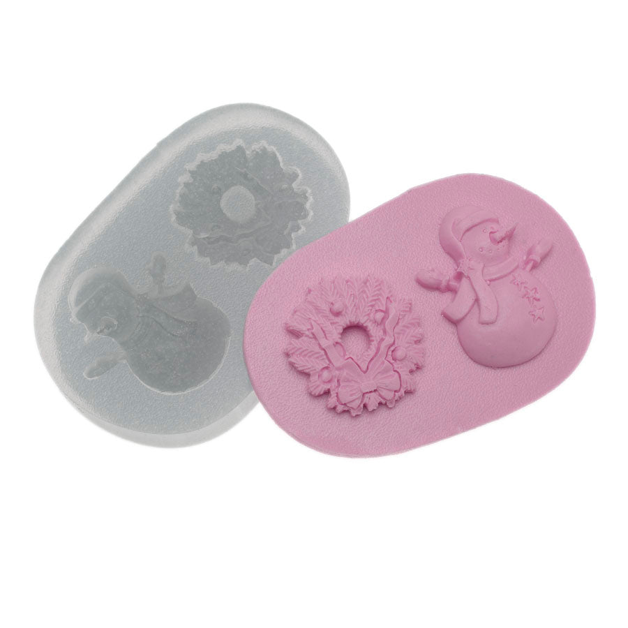 christmas wreath and snowman silicone mold