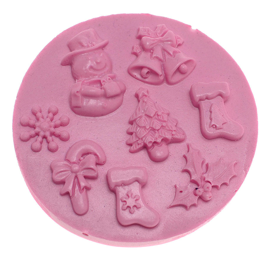 christmas set: snowman snowflake candy cane socks tree holly leaves silicone mold 8 pcs
