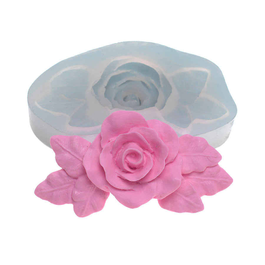 large rose with leaf silicone mold