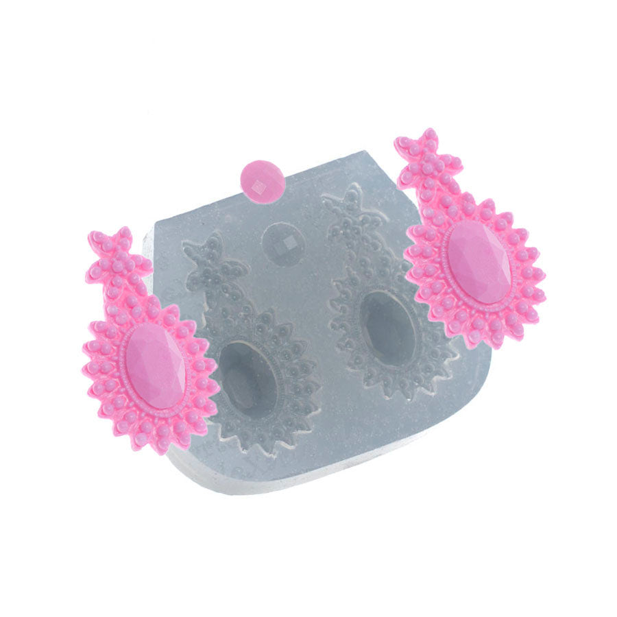 oval faceted jewelry silicone earring mold with gemstone