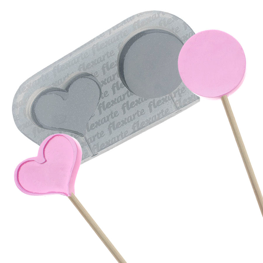 heart lollipop + round lollipop ø 1.38" 2-cavity silicone mold