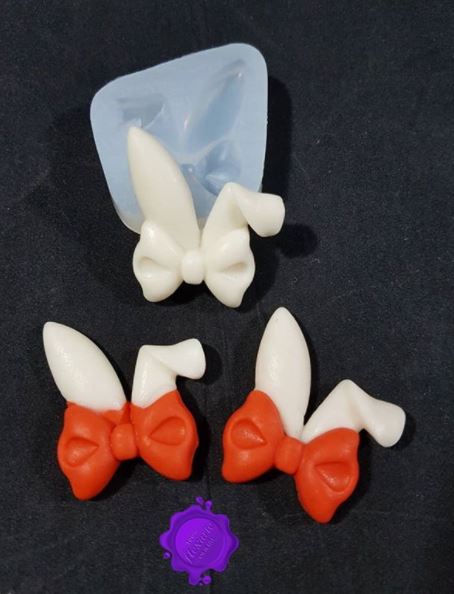 easter bunny ears with bow silicone mold moud