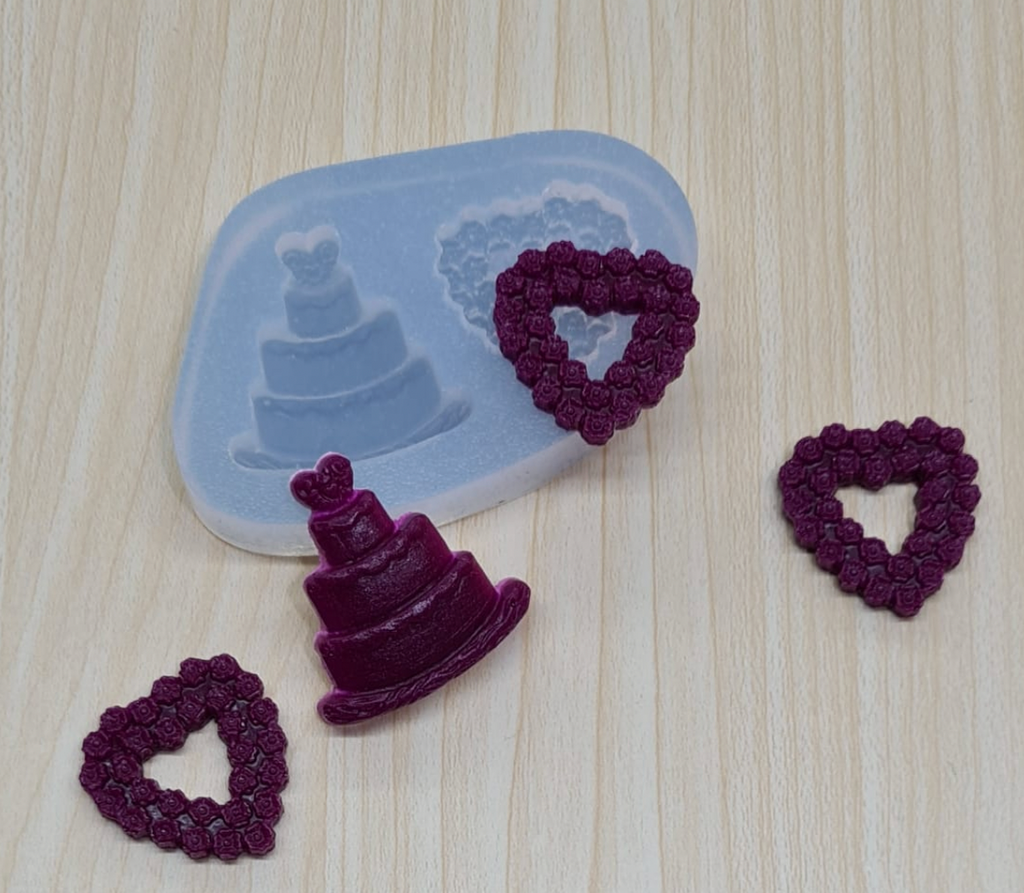 wedding cake + heart of flowers silicone mold