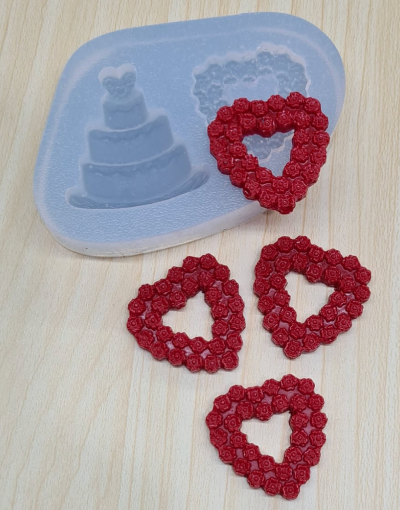 wedding cake + heart of flowers silicone mold