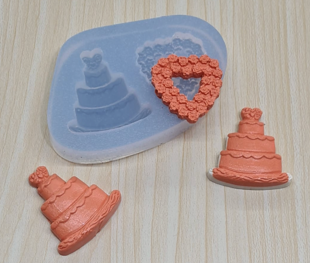 wedding cake + heart of flowers silicone mold