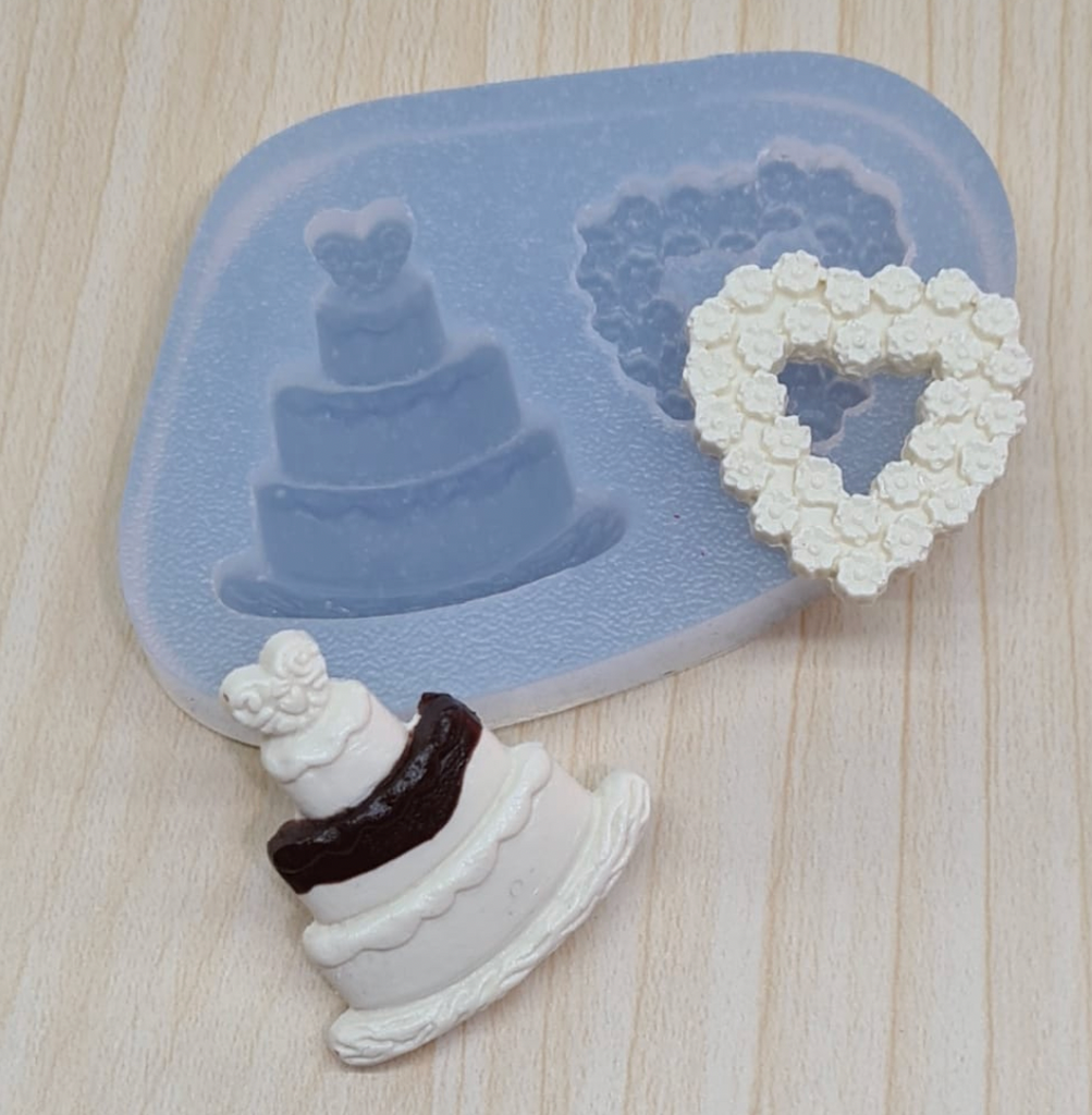 wedding cake + heart of flowers silicone mold