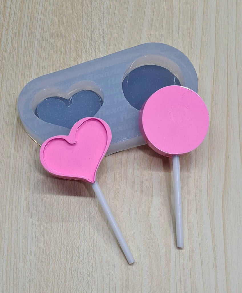 heart lollipop + round lollipop ø 1.38" 2-cavity silicone mold